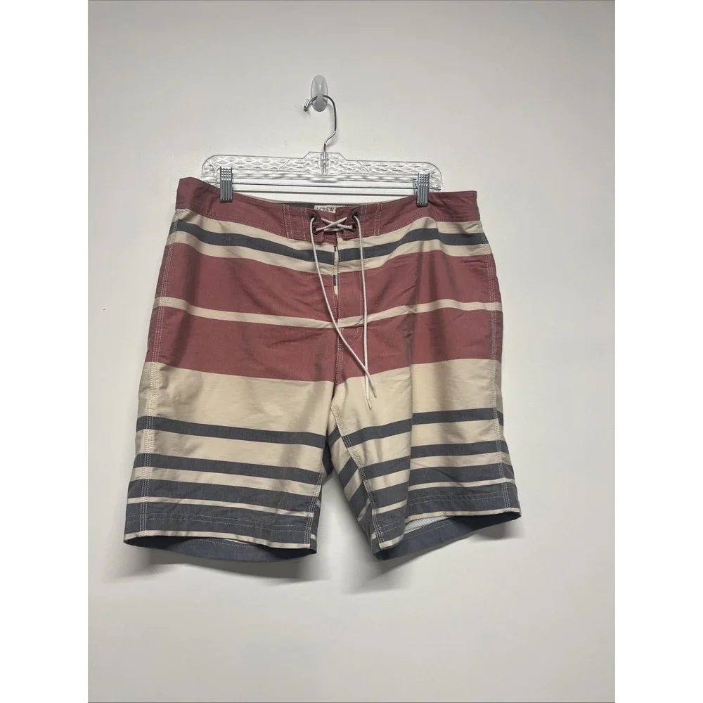 J Crew Board Shorts Mens Size 35 Multicolor Striped Summer Beach‎ Flex Swimwear